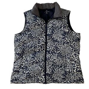 Lands End Down Feather Insulated Puffer Vest Navy White Pattern Full Zip M/P